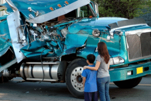 Green Truck mom and son